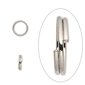 Split ring, imitation nickel-finished steel, 8mm round, 6.6mm inside diameter. Sold per pkg of 100.