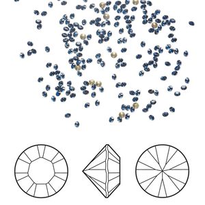 Chaton 12pk dark sapphire foil back, Crystal Passions® Regenerated 1.3-1.35mm round PP6 1028