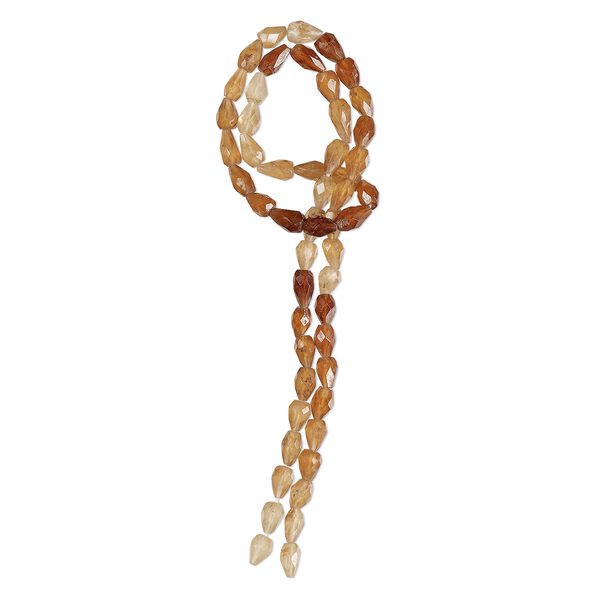 Bead, hessonite garnet (natural), shaded, 6x4mm-8x5mm hand-cut faceted teardrop, C+ grade, Mohs hardness 7 to 7-1/2. Sold per 14-inch strand, approximately 50 beads. image number 0