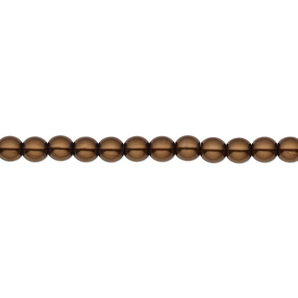 Bead, Czech pearl-coated glass druk, opaque chocolate, 4mm round. Sold per 15-1/2" to 16" strand. image number 0
