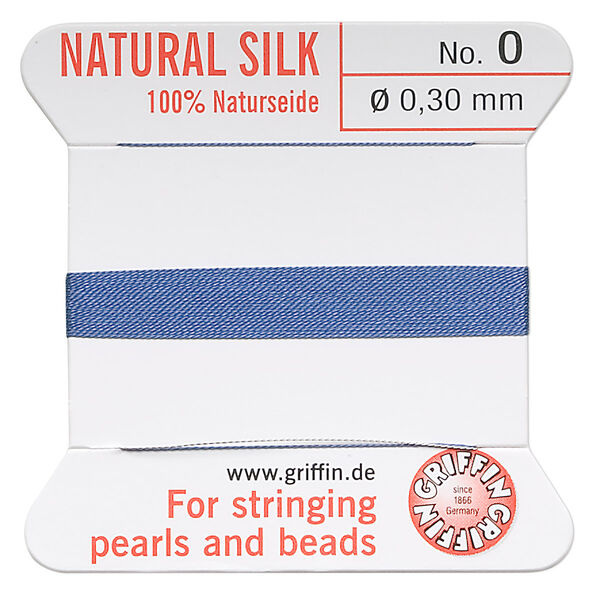 Thread, Griffin, silk, blue, size #0. Sold per 2-meter card (approximately 78 inches). image number 0