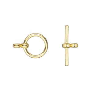 Clasp toggle 1pkg6 "pewter" (zinc alloy), 12mm round, gold-finished 1-strand