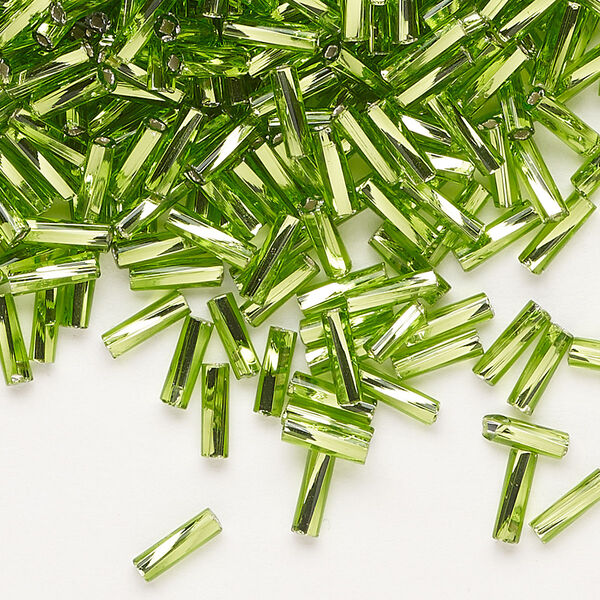 Bead, Preciosa Ornela Czech glass, bugle bead, pkg/500g, 1/4 inch twisted, silver-lined transparent lime green, (57430). image number 0