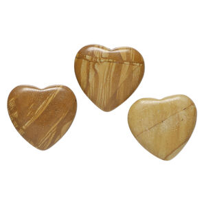 Picture jasper 1pkg3, half-drilled puffed heart bead natural, 18-20mm