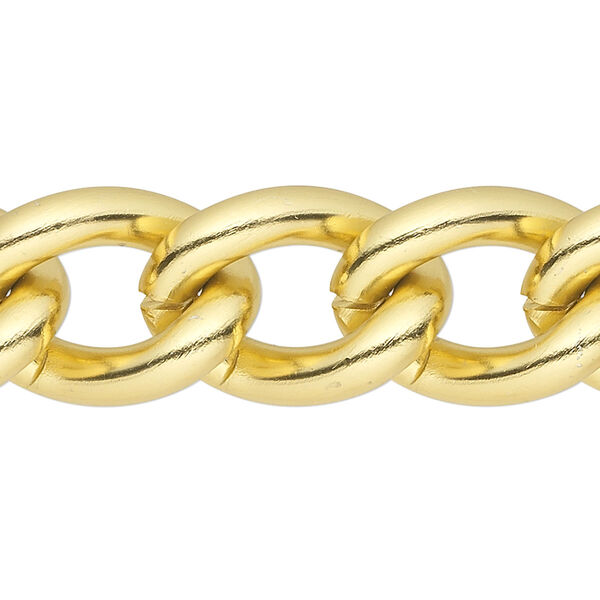 Chain, anodized aluminum, gold, 16mm curb. Sold per pkg of 5 feet. image number 0