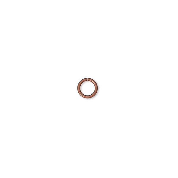 Jump ring, antique copper-plated brass, 5mm round, 3.6mm inside diameter, 22 gauge. Sold per pkg of 100. image number 0