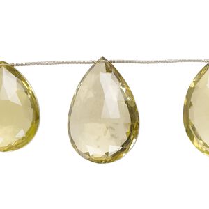 Lemon quartz 1pkg7, hand-cut top-drilled faceted puffed teardrop bead 31x23mm-43x28mm