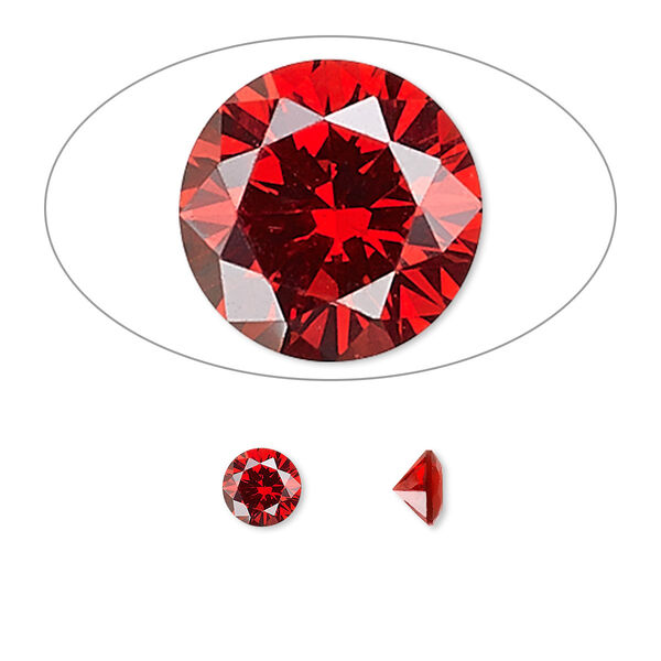 Gem, cubic zirconia, garnet red, 5mm faceted round, Mohs hardness 8-1/2. Sold per pkg of 2. image number 0