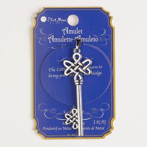 Pendant, silver-finished "pewter" (zinc-based alloy) and steel, 63x20mm Celtic knot key. Sold individually.