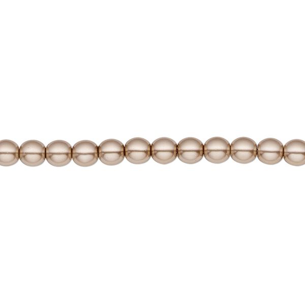 Bead, Czech pearl-coated glass druk, opaque light brown, 4mm round. Sold per 15-1/2" to 16" strand. image number 0