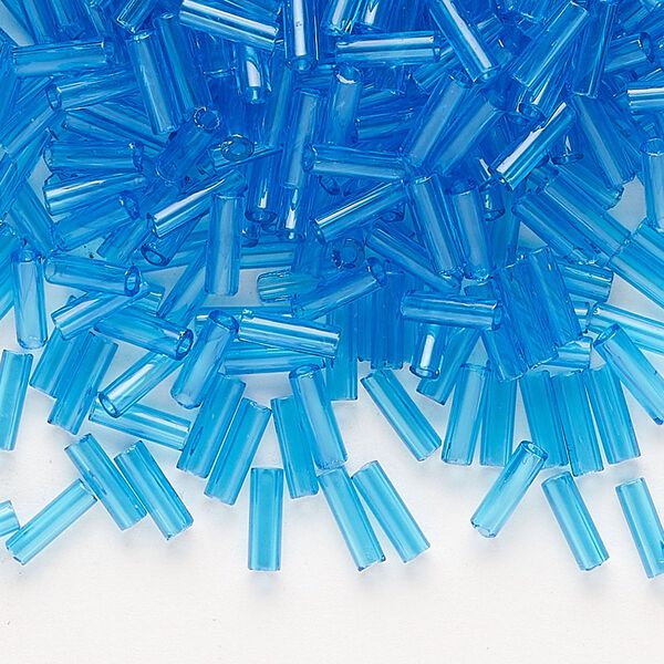 Bead, Preciosa Ornela Czech glass, bugle bead, pkg/500g, 1/4 inch, transparent sea blue, (60150). image number 0