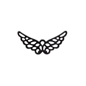Charm, painted steel, black, 25x12mm wing with cutout. Sold per pkg of 10.