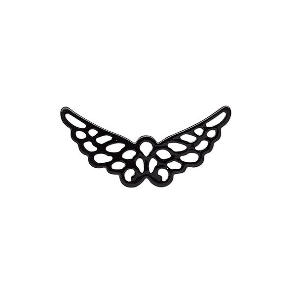 Charm, painted steel, black, 25x12mm wing with cutout. Sold per pkg of 10. image number 0