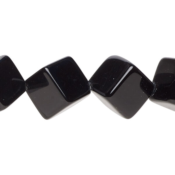 Bead, black onyx (dyed), 10x10mm diagonally drilled cube, B grade, Mohs hardness 6-1/2 to 7. Sold per 15-1/2" to 16" strand. image number 0