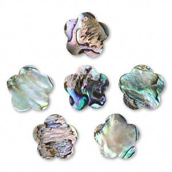 Drop, paua shell (natural), 15x15mm-17x17mm top-drilled flower. Sold per pkg of 6. image number 0