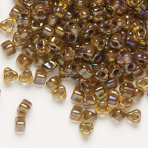 Seed bead, Miyuki 1pkg10g, glass, #5 triangle, transparent purple inside dyed color dark amber yellow (TR-1162)