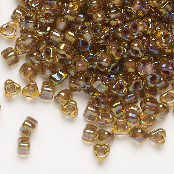 Seed bead, Miyuki 1pkg10g, glass, #5 triangle, transparent purple inside dyed color dark amber yellow (TR-1162) image number 0