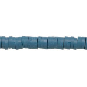 Bead, polymer clay, opaque teal, 6x1.5mm heishi. Sold per pkg of (2) 15-1/2" to 16" strands.
