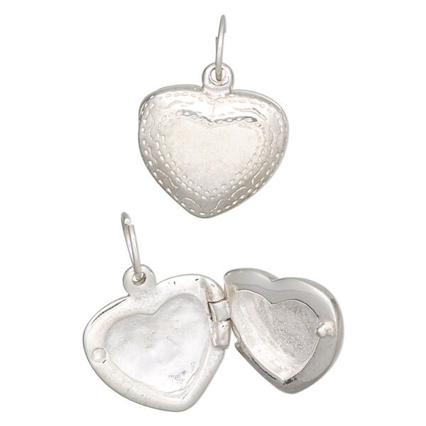 Charm, sterling silver, 16x15x6mm heart locket. Sold individually. image number 0