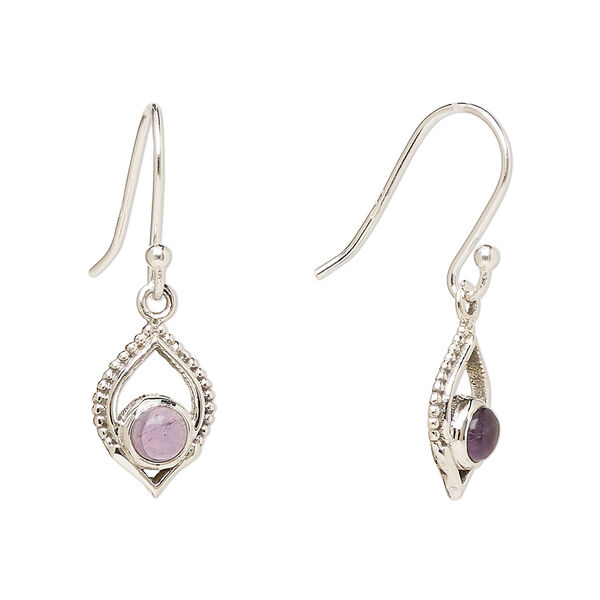 Ear wire, Create Compliments®, antiqued sterling silver and amethyst (natural), fishhook, 28mm with 13.5x9mm single-sided marquise, 21 gauge. Sold per pair. image number 0