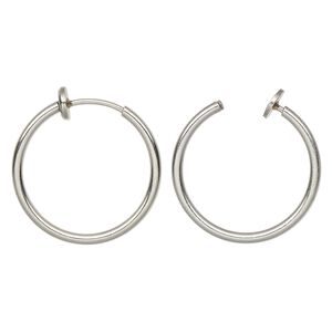 Earring hoop 1pkg2, 20.5x1.5mm round / pierced-look spring closure, stainless steel 1 pair