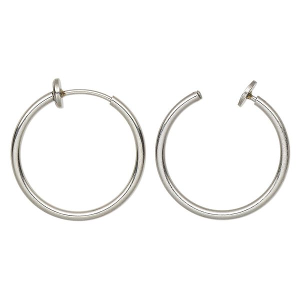 Earring hoop 1pkg2, 20.5x1.5mm round / pierced-look spring closure, stainless steel 1 pair image number 0
