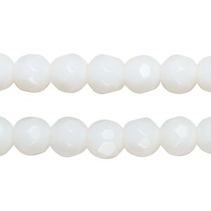 Bead, glass, opaque white, 7-8mm faceted round. Sold per pkg of (2) 12-inch strands, approximately 85 beads.