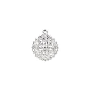 Charm, silver-plated brass, 13mm snowflake. Sold per pkg of 100.