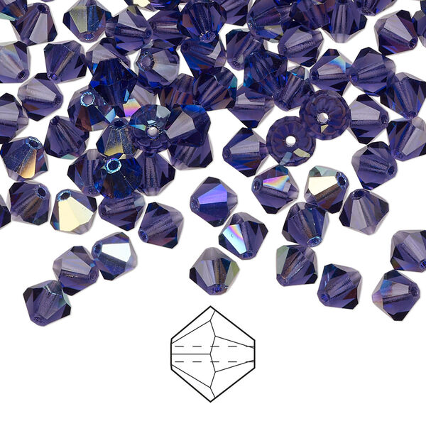 Bead 24pk deep tanzanite AB, Preciosa Czech crystal 5mm bicone image number 0