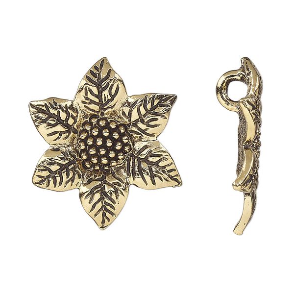 Charm, antique gold-plated pewter (tin-based alloy), 26x23mm single-sided cornflower with hidden loop. Sold per pkg of 2. image number 0