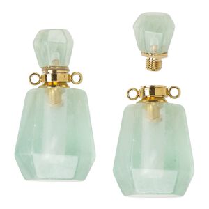 Green fluorite / brass 1pkg1, gold-finished hand-cut perfume bottle component natural 37x20mm