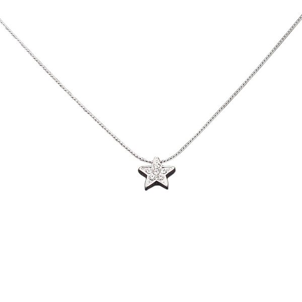 Necklace, Czech glass rhinestone with silver-plated brass and "pewter" (zinc-based alloy), clear, 10x10mm star, 16 inches with 3-inch extender chain and lobster claw clasp. Sold individually. image number 0