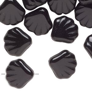 Bead pressed glass 1pk 14mm textured shell, 2 ounce opaque black