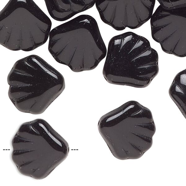 Bead pressed glass 1pk 14mm textured shell, 2 ounce opaque black image number 0