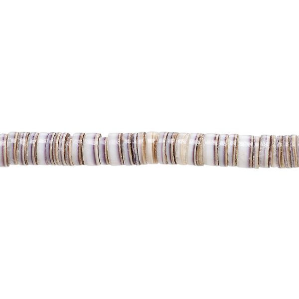 Bead, tiger cowrie shell (natural), 4-5mm hand-cut heishi, Mohs hardness 3-1/2. Sold per 24-inch strand. image number 0