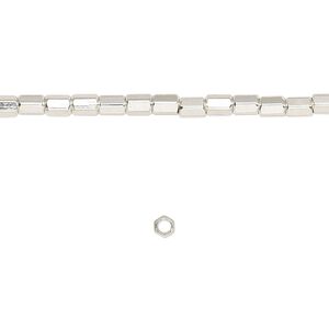 Bead, silver-finished brass, 4x3mm hexagon tube. Sold per 8-inch strand.