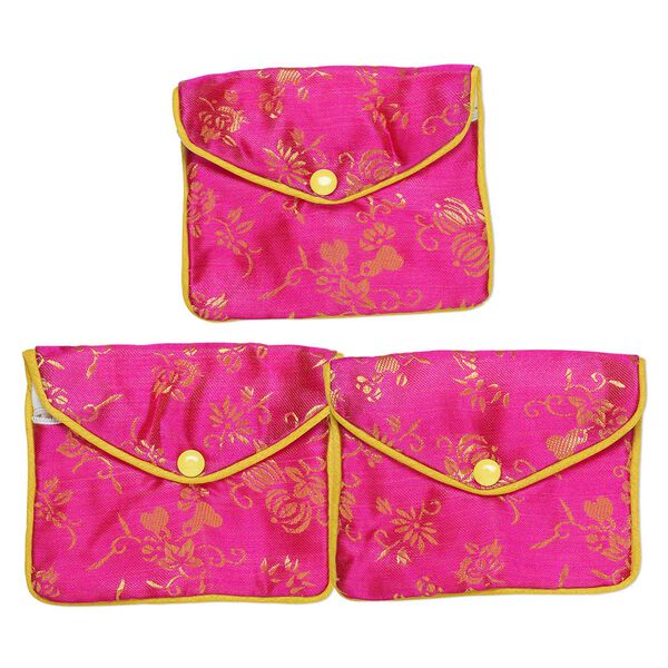 Pouch, rayon, fuchsia / yellow / white, 3-1/2x4-1/2-inch brocade. Sold per pkg of 3. image number 0