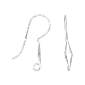 Ear wire fishhook 1pkg2 sterling silver, 29mm diamond / open hidden loop, 19 gauge 1 pair