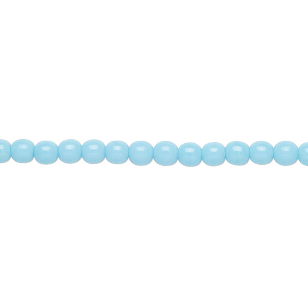 Bead, Preciosa Czech glass druk, pkg/15-1/2 to 16 inches, opaque turquoise blue, 4mm round. image number 0