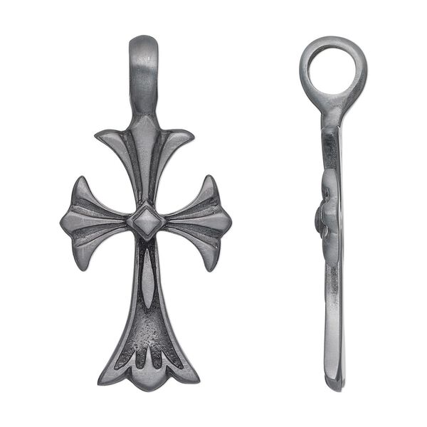 Pendant, Almost Jewelry™, "pewter" (zinc-based alloy), 54x27mm cross. Sold individually. image number 0