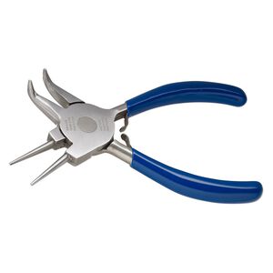 Pliers, Beadalon®, MULTIPLIERS™, 2-in-1-bent nose and round nose, stainless steel and rubber, blue, 5 inches. Sold individually.