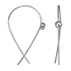 Earring, Create Compliments®, cubic zirconia and rhodium-plated sterling silver, clear, 37mm open teardrop with 5mm round. Sold per pair.