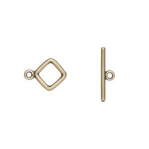 Clasp toggle 1pkg1, 9.5mm diamond, antiqued brass JBB Findings 1-strand
