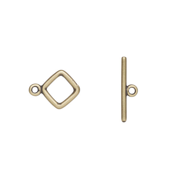 Clasp toggle 1pkg1, 9.5mm diamond, antiqued brass JBB Findings 1-strand image number 0