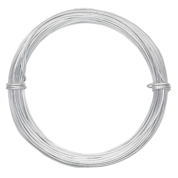 Wire, anodized aluminum, silver, 1mm round, 18 gauge. Sold per pkg of 45 feet. image number 0