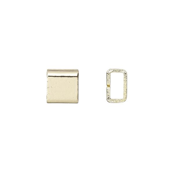 Crimp, gold-finished brass, 4x4mm flat rectangle, 3x1.5mm inside diameter. Sold per pkg of 20. image number 0