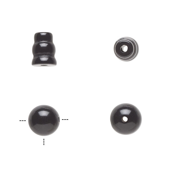 Bead, black onyx (dyed), 8mm T-drilled round and 8x5mm-9x6mm cone, B grade, Mohs hardness 6-1/2 to 7. Sold per pkg of (2) 2-piece sets. image number 0