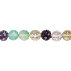 Multi-gemstone 1pkg1, hand-cut faceted round bead 7 inch 6-7mm