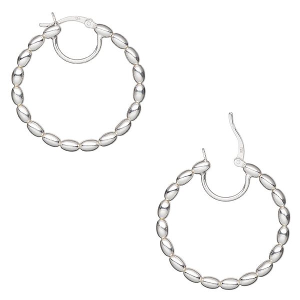 Hoop, sterling silver, 35mm beaded round with closed loop, 19 gauge. Sold per pair. image number 0