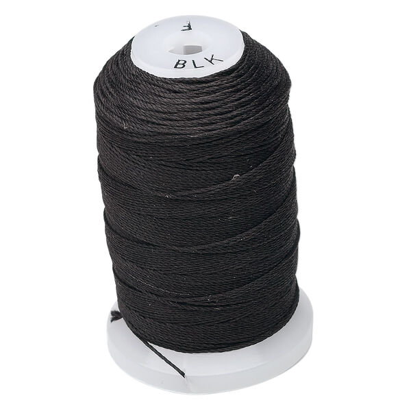 Thread, Purely Silk™, 3-ply, black, size F. Sold per 140-yard spool. image number 0